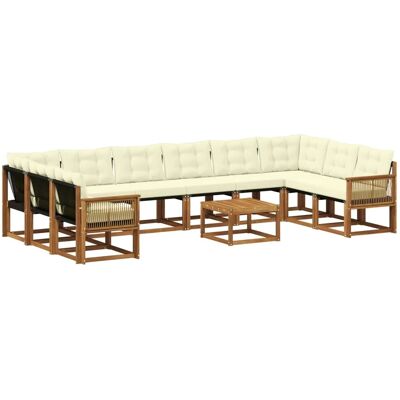 vidaXL Outdoor-Sofagarnitur mit Kissen 11 Stk Natur und Creme 3382258 vidaXL Outdoor-Sofagarnitur mit Kissen 11 Stk Natur und Creme 3382258