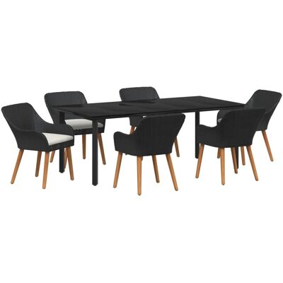 vidaXL 7-Teiliges Garten Esstisch Set Schwarz Poly Rattan 3261675 vidaXL 7-Teiliges Garten Esstisch Set Schwarz Poly Rattan 3261675