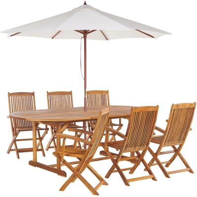 Beliani Leichte Akazienholz 6-Sitzer Gartentisch-Set - Rustikales Design Beliani Leichte Akazienholz 6-Sitzer Gartentisch-Set - Rustikales Design