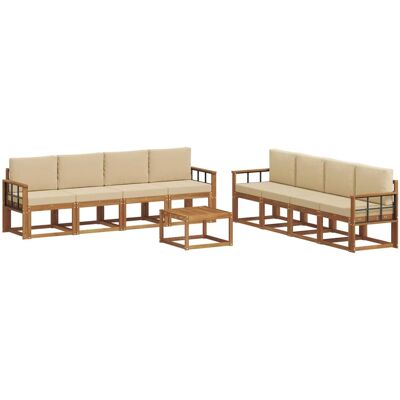 vidaXL Outdoor-Sofagarnitur 9 Stk Natur und Beige Massivholz Akazie 3366196 vidaXL Outdoor-Sofagarnitur 9 Stk Natur und Beige Massivholz Akazie 3366196