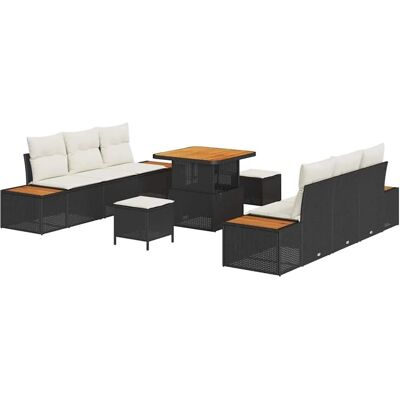 vidaXL Gartensofa-Set mit Kissen 9 Stk Schwarz Poly Rattan 3364815 vidaXL Gartensofa-Set mit Kissen 9 Stk Schwarz Poly Rattan 3364815