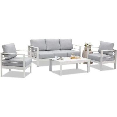 MeXo Gartenmöbel Set aus Aluminium Loungeset für 5 Personen Weiß MeXo Gartenmöbel Set aus Aluminium Loungeset für 5 Personen Weiß