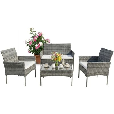 Relaxdays Gartenlounge Set Polyrattan Grau mit Auflagen 4-teilig Relaxdays Gartenlounge Set Polyrattan Grau mit Auflagen 4-teilig