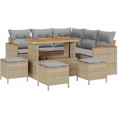 vidaXL 9-Teiliges Garten-Sofa-Set mit Kissen in Beige aus Poly Rattan und Akazie 3363052 vidaXL 9-Teiliges Garten-Sofa-Set mit Kissen in Beige aus Poly Rattan und Akazie 3363052
