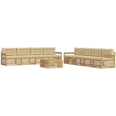 vidaXL Outdoor-Sofagarnitur mit Kissen 9-Tlg Weiß und Beige Polyester 3390233 vidaXL Outdoor-Sofagarnitur mit Kissen 9-Tlg Weiß und Beige Polyester 3390233