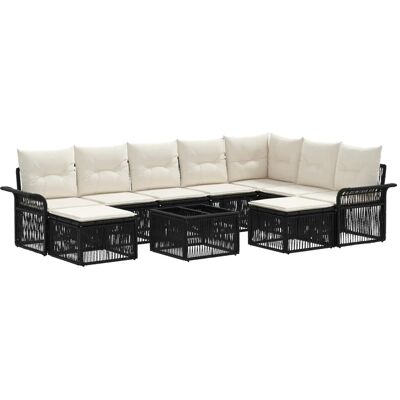 vidaXL Gartensofa-Set 10-Tlg Schwarz und Cremeweiß Poly-Rattan 3435019 vidaXL Gartensofa-Set 10-Tlg Schwarz und Cremeweiß Poly-Rattan 3435019