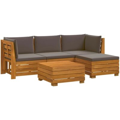 vidaXL Outdoor-Sofagarnitur mit Kissen 5 Stück Braun Massivholz Akazie 3403103 vidaXL Outdoor-Sofagarnitur mit Kissen 5 Stück Braun Massivholz Akazie 3403103