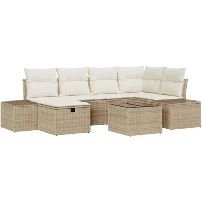 vidaXL 7-Teiliges Garten-Sofa-Set mit Kissen in Beige aus Poly Rattan 3359390 vidaXL 7-Teiliges Garten-Sofa-Set mit Kissen in Beige aus Poly Rattan 3359390