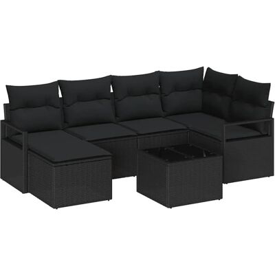 vidaXL Sofa Set mit Kissen mit Speicher 7 Stk Schwarz Poly-Rattan 3355132 vidaXL Sofa Set mit Kissen mit Speicher 7 Stk Schwarz Poly-Rattan 3355132