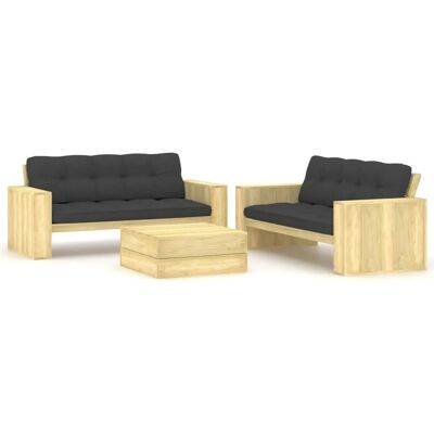 vidaXL Garten-Lounge-Set - Kiefernholz, 3-teilig, Anthrazitkissen - Gartenmöbel vidaXL Garten-Lounge-Set - Kiefernholz, 3-teilig, Anthrazitkissen - Gartenmöbel