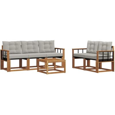 vidaXL Outdoor-Sofagarnitur mit Kissen 6-Tlg Natur und Hellgrau 3368406 vidaXL Outdoor-Sofagarnitur mit Kissen 6-Tlg Natur und Hellgrau 3368406