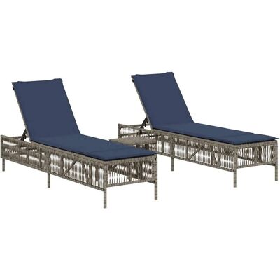 vidaXL Sonnenliegen 2 Stk mit Tisch Grau Poly-Rattan 4002752 vidaXL Sonnenliegen 2 Stk mit Tisch Grau Poly-Rattan 4002752