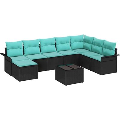 vidaXL Gartensofa-set mit Kissen 9 Stk Schwarz Poly-Rattan 3345496 vidaXL Gartensofa-set mit Kissen 9 Stk Schwarz Poly-Rattan 3345496