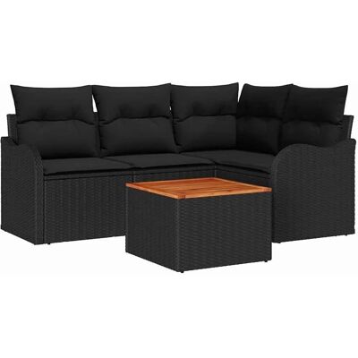 vidaXL Garten-Sofa-Set 5-Tlg Schwarz Poly Rattan 3347450 vidaXL Garten-Sofa-Set 5-Tlg Schwarz Poly Rattan 3347450