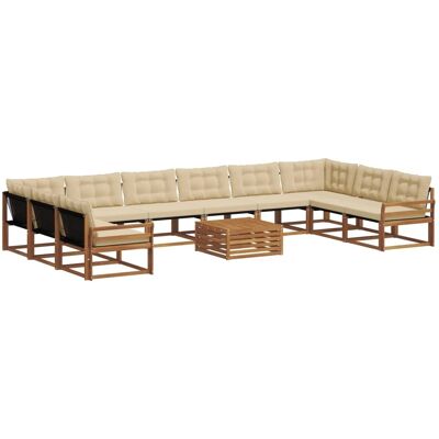 vidaXL Outdoor-Sofagarnitur mit Kissen 11-Tlg Natur und Beige 3369916 vidaXL Outdoor-Sofagarnitur mit Kissen 11-Tlg Natur und Beige 3369916