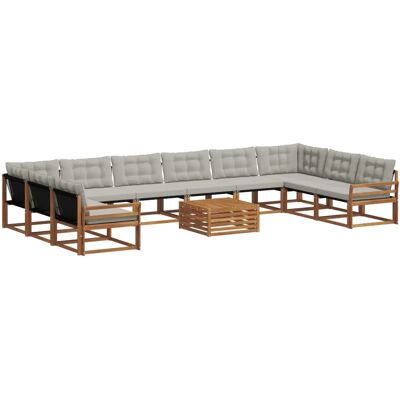 vidaXL Outdoor-Sofagarnitur mit Kissen 11-Tlg Natur und Hellgrau 3369914 vidaXL Outdoor-Sofagarnitur mit Kissen 11-Tlg Natur und Hellgrau 3369914