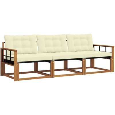 vidaXL Outdoor-Sofagarnitur mit Kissen 3-Tlg Natur und Creme 3369149 vidaXL Outdoor-Sofagarnitur mit Kissen 3-Tlg Natur und Creme 3369149