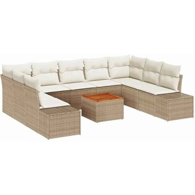 Beige Rattan-Gartensofa-Set - 10 Teile Gartenmöbel Beige Rattan-Gartensofa-Set - 10 Teile Gartenmöbel