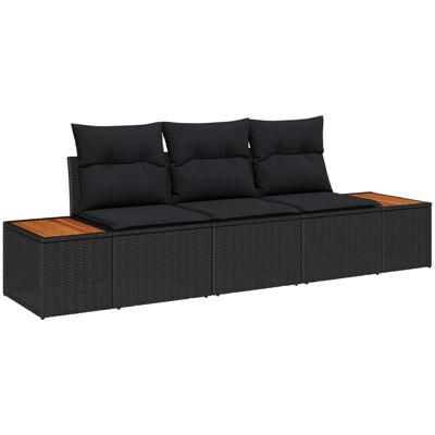 vidaXL Garten-Sofa-Set mit Kissen 3-Tlg Schwarz Poly Rattan 3356683 vidaXL Garten-Sofa-Set mit Kissen 3-Tlg Schwarz Poly Rattan 3356683