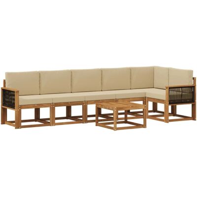 vidaXL Outdoor-Sofagarnitur mit Kissen 7 Stk Natur und Beige Polyester 3385274 vidaXL Outdoor-Sofagarnitur mit Kissen 7 Stk Natur und Beige Polyester 3385274