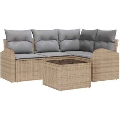 vidaXL Garten-Sofa-Set mit Kissen 5-Tlg Beige Hellgrau Poly Rattan 3354699 vidaXL Garten-Sofa-Set mit Kissen 5-Tlg Beige Hellgrau Poly Rattan 3354699