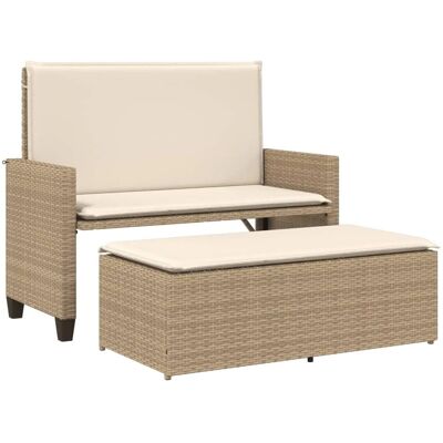 furnicato Gartenbank mit Kissen und Hocker Beige Poly Rattan furnicato Gartenbank mit Kissen und Hocker Beige Poly Rattan