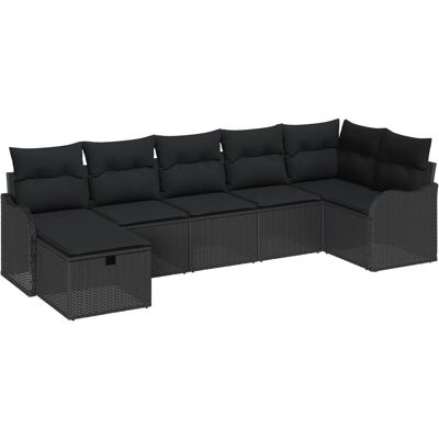 vidaXL Garten-Sofa-Set mit Kissen 7-Tlg Schwarz Poly Rattan 3360334 vidaXL Garten-Sofa-Set mit Kissen 7-Tlg Schwarz Poly Rattan 3360334