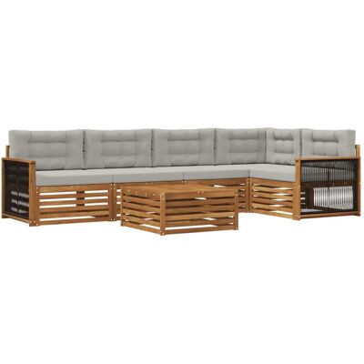 vidaXL Outdoor-Sofagarnitur mit Kissen 6 Stk Natur und Hellgrau 3383384 vidaXL Outdoor-Sofagarnitur mit Kissen 6 Stk Natur und Hellgrau 3383384