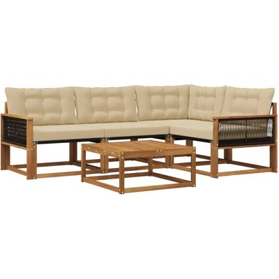 vidaXL Outdoor-Sofagarnitur mit Kissen 5 Stk Natur und Beige 3381409 vidaXL Outdoor-Sofagarnitur mit Kissen 5 Stk Natur und Beige 3381409