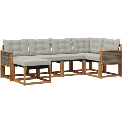 vidaXL Outdoor-Sofagarnitur mit Kissen 6 Stk Natur und Hellgrau 3382059 vidaXL Outdoor-Sofagarnitur mit Kissen 6 Stk Natur und Hellgrau 3382059