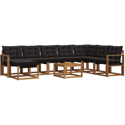 vidaXL Outdoor-Sofagarnitur mit Kissen 9-Tlg Natur und Schwarz 3368983 vidaXL Outdoor-Sofagarnitur mit Kissen 9-Tlg Natur und Schwarz 3368983