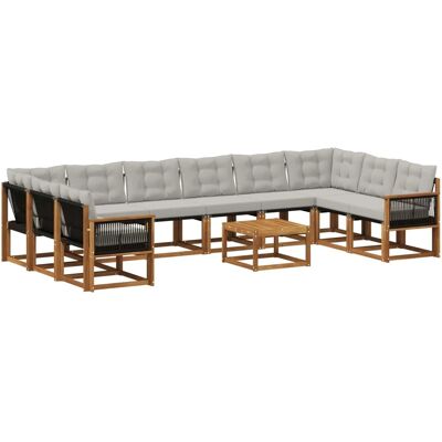 vidaXL Outdoor-Sofagarnitur mit Kissen 11 Stk Natur und Hellgrau 3382255 vidaXL Outdoor-Sofagarnitur mit Kissen 11 Stk Natur und Hellgrau 3382255