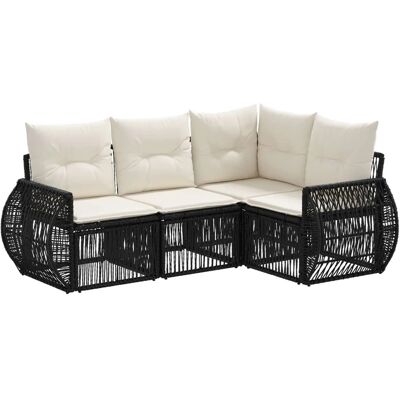vidaXL Gartensofa-Set 4-Tlg Schwarz und Cremeweiß Poly-Rattan 3435409 vidaXL Gartensofa-Set 4-Tlg Schwarz und Cremeweiß Poly-Rattan 3435409