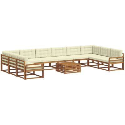 vidaXL Outdoor-Sofagarnitur mit Kissen 11-Tlg Natur und Creme 3368273 vidaXL Outdoor-Sofagarnitur mit Kissen 11-Tlg Natur und Creme 3368273
