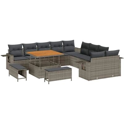 vidaXL Garten-Sofa-Set mit Speicher 13-Tlg Grau Poly Rattan 3363748 vidaXL Garten-Sofa-Set mit Speicher 13-Tlg Grau Poly Rattan 3363748