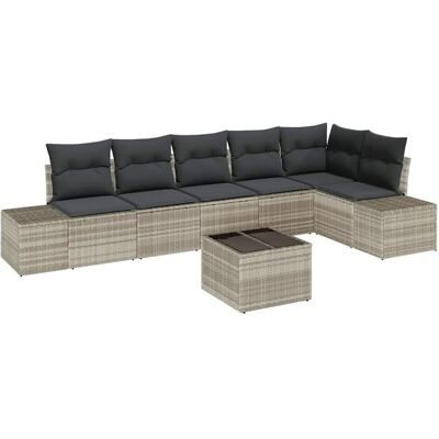 vidaXL 7-Teiliges Garten-Sofa-Set mit Kissen in Grau aus Poly Rattan 3347092 vidaXL 7-Teiliges Garten-Sofa-Set mit Kissen in Grau aus Poly Rattan 3347092