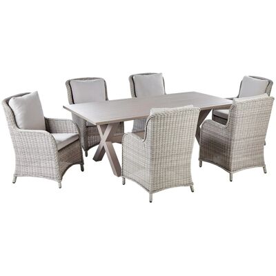 Beliani Gartentisch- und Stuhlset - 6 Personen, Grau PE Rattan Beliani Gartentisch- und Stuhlset - 6 Personen, Grau PE Rattan