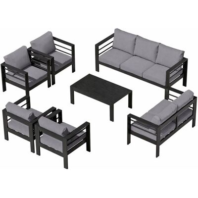 MeXo Gartenmöbel Set aus Aluminium Loungeset für 9 Personen Schwarz MeXo Gartenmöbel Set aus Aluminium Loungeset für 9 Personen Schwarz