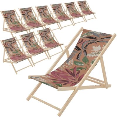 ECD Germany Liegestuhl 10Er Set Klappbar Floral Braun-Rot-Grün Holz ECD Germany Liegestuhl 10Er Set Klappbar Floral Braun-Rot-Grün Holz