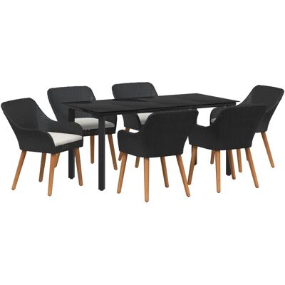 vidaXL 7-Teiliges Garten Esstisch Set Schwarzes Poly Rattan 3261674 vidaXL 7-Teiliges Garten Esstisch Set Schwarzes Poly Rattan 3261674
