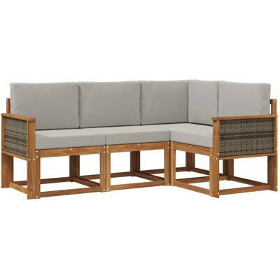 vidaXL Outdoor-Sofagarnitur 4 Stk Natur und Hellgrau Polyester 3385167 vidaXL Outdoor-Sofagarnitur 4 Stk Natur und Hellgrau Polyester 3385167