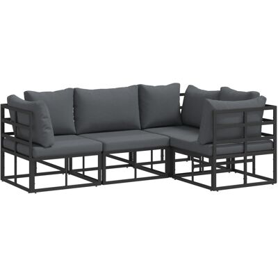 vidaXL Garten-Sofa-Set mit Kissen 4-Tlg Schwarz Aluminium 3378864 vidaXL Garten-Sofa-Set mit Kissen 4-Tlg Schwarz Aluminium 3378864
