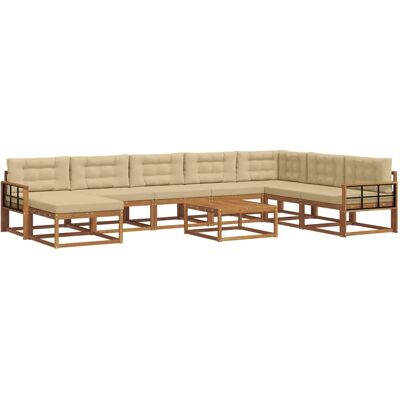 vidaXL Outdoor-Sofagarnitur mit Kissen 9-Tlg Natur und Beige 3368046 vidaXL Outdoor-Sofagarnitur mit Kissen 9-Tlg Natur und Beige 3368046
