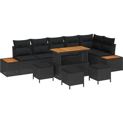 vidaXL 10-Teiliges Garten-Sofa-Set mit Kissen in Schwarz aus Poly Rattan und Akazie 3362939 vidaXL 10-Teiliges Garten-Sofa-Set mit Kissen in Schwarz aus Poly Rattan und Akazie 3362939