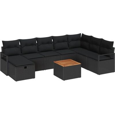 vidaXL Garten-Sofa-Set mit Kissen 9-Tlg Schwarz Poly Rattan 3360887 vidaXL Garten-Sofa-Set mit Kissen 9-Tlg Schwarz Poly Rattan 3360887