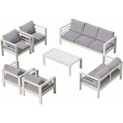 MeXo Gartenmöbel Set aus Aluminium Loungeset für 9 Personen Weiß MeXo Gartenmöbel Set aus Aluminium Loungeset für 9 Personen Weiß