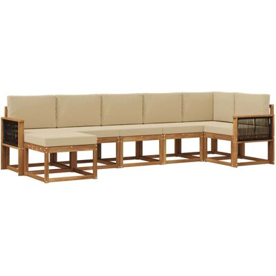 vidaXL Outdoor-Sofagarnitur mit Kissen 7 Stk Natur und Beige Polyester 3385394 vidaXL Outdoor-Sofagarnitur mit Kissen 7 Stk Natur und Beige Polyester 3385394