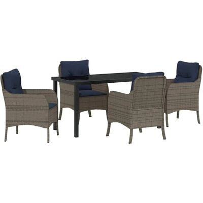 vidaXL Garten Essgruppe mit Kissen 5-Tlg Grau Poly-Rattan 3380192 vidaXL Garten Essgruppe mit Kissen 5-Tlg Grau Poly-Rattan 3380192