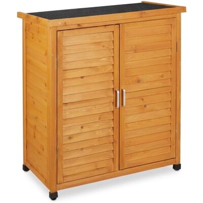 Relaxdays Gartenschrank Holz Natur Witterungsbeständig mit Dachpappe 97 cm x 86,5 cm x 47 cm 15 kg Relaxdays Gartenschrank Holz Natur Witterungsbeständig mit Dachpappe 97 cm x 86,5 cm x 47 cm 15 kg