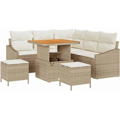 vidaXL 8-Teiliges Garten-Sofa-Set mit Kissen in Beige aus Poly Rattan und Akazie 3362651 vidaXL 8-Teiliges Garten-Sofa-Set mit Kissen in Beige aus Poly Rattan und Akazie 3362651